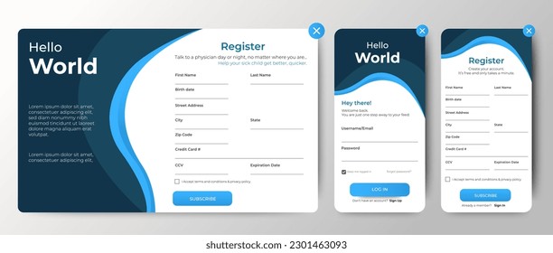 Set of Sign Up and Sign In forms for web and mobile.Registration and login forms page. Professional web design, full set of elements. User-friendly design materials