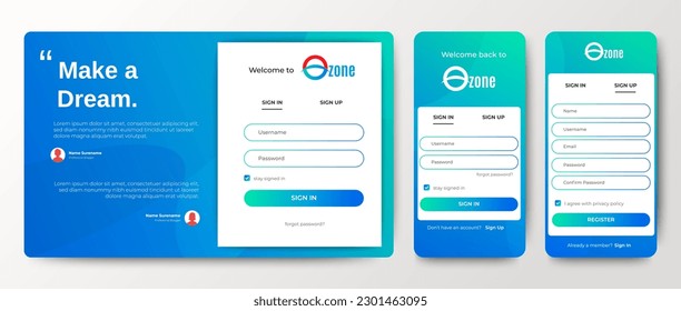 Set of Sign Up and Sign In forms for web and mobile.Registration and login forms page. Professional web design, full set of elements. User-friendly design materials