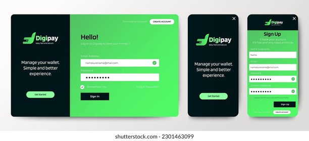 Set of Sign Up and Sign In forms for web and mobile.Registration and login forms page. Professional web design, full set of elements. User-friendly design materials