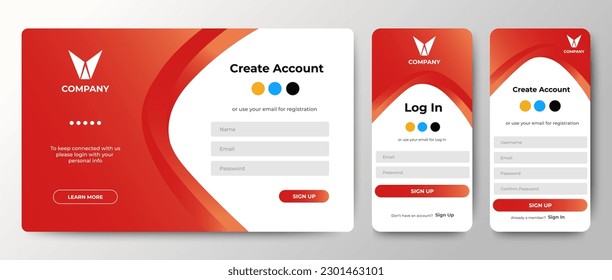Set of Sign Up and Sign In forms for web and mobile.Registration and login forms page. Professional web design, full set of elements. User-friendly design materials