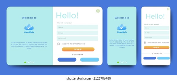 Configurar formularios de suscripción e inicio de sesión. Blanco y naranja. Página Registro móvil y formularios de inicio de sesión. Diseño web profesional, conjunto completo de elementos. Materiales de diseño fáciles de usar.