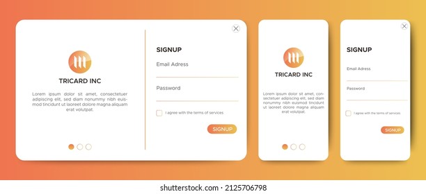 Set von Anmelden und Anmelden in Formularen. Weiß und orange. Seite für mobile Registrierungs- und Login-Formulare. Professionelles Web-Design, voller Satz von Elementen. Benutzerfreundliche Design-Materialien.