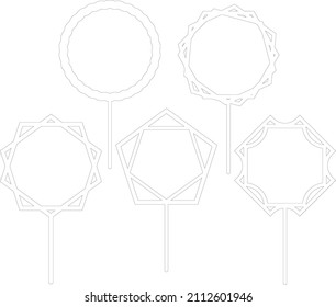 Set of sign 'Happy birthday' cake toppers for laser or milling cut. Cut for decoration design. Happy birthday topper. Holiday greeting. Elegant decoration. Laser cut. Isolated design element.