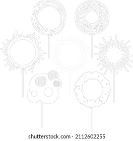 Set of sign 'Happy birthday' cake toppers for laser or milling cut. Cut for decoration design. Happy birthday topper. Holiday greeting. Elegant decoration. Laser cut. Isolated design element.