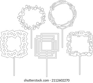 Juego de signos de 'Feliz cumpleaños' toppers para corte láser o de fresado. Cortar para el diseño de la decoración. Feliz cumpleaños. Saludo de vacaciones. Decoración elegante Corte láser. Elemento de diseño aislado.