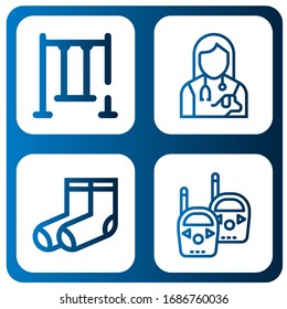 Set of sign icons. Such as Swing, Veterinarian, Socks, Walkie talkie , sign icons