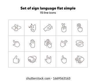 Set of sign language flat simple icons. Gesturing isolated sign pack. Gesture concept. Vector illustration symbol elements for web design