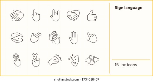 Set of sign language flat simple icons. Gesturing isolated sign pack. Gesture concept. Vector illustration symbol elements for web design