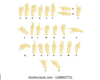 a set of Sign Language hand gestures alphabet for kids education.