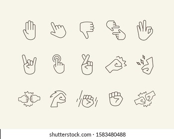 Set of sign language line icons. Gesturing isolated sign pack. Gesture concept. Vector illustration symbol elements for web design