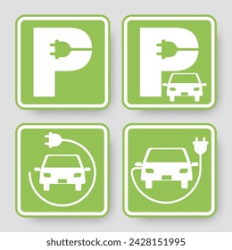 Set Sign, logo, electric car parking station for charging batteries, vector illustration.