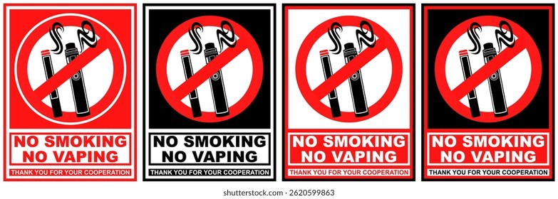 set sign no smoking no vaping prohibited symbol design label template vector illustration