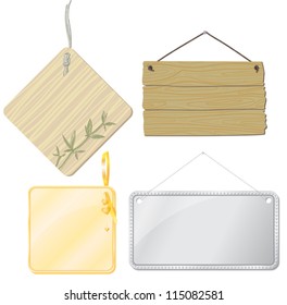 set sign of plates made ??of wood and metal, vector
