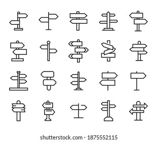 Set of sign post related vector line icons. Premium linear symbols pack. Vector illustration isolated on a white background. Web symbols for web sites and mobile app. Trendy design.