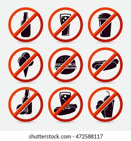 set of sign prohibiting eating or drinking.