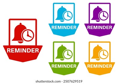 Establecer signo Recordatorio Icono Plantilla Notificación Etiquetas Diseño Ilustración vectorial	