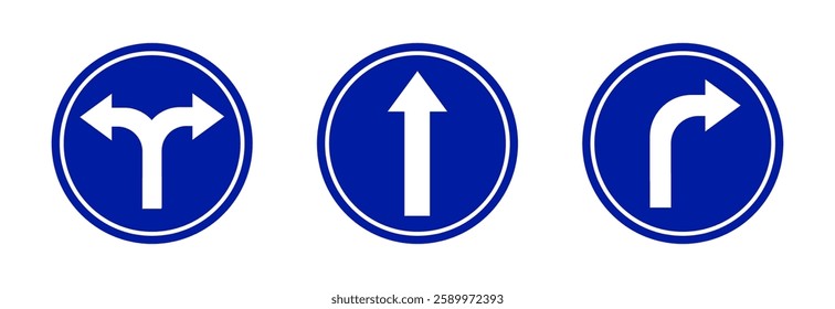 set of sign road. continuing roads, fork roads, and turning roads.