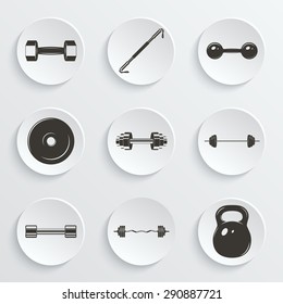 Set of sign weights for fitness or gym paper icons. Vector EPS10 illustration. 
