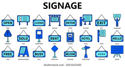 Set of Signage Icons or symbols Vector fully editable file.