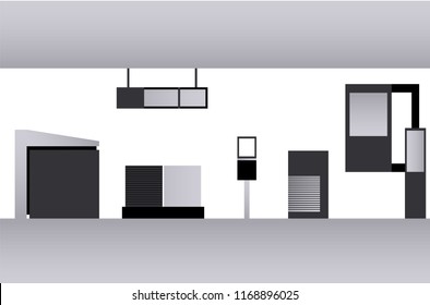 Set signage.Direction,pole, wall mount and traffic signage system design template set.Exterior and interior signage concep. Office exterior monument sign, pylon sign, signage,advertising construction.
