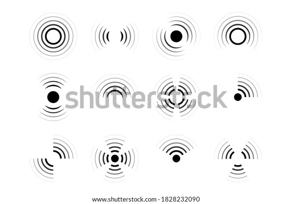 Set of signal\
icons. Sonar or radar sound waves. Radio waves. Collection of\
different signal symbols