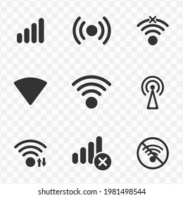Set of signal simple vector icons in dark color and transparent background(png). Vector illustration.