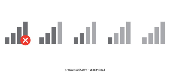 set of signal strength indicator. Wi-Fi, wireless connection, antenna signal strength on white background