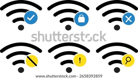 Set of Signal strength wifi vector icon set. wifi internet no access error, Wireless network with prohibition symbol illustration,