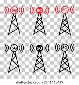 Set of Signal tower icon, wireless technology network sign, antenna radio vector illustration .