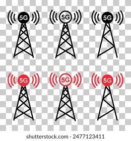 Conjunto de icono de torre de señal, señal de red de tecnología inalámbrica, antena de Ilustración vectorial de radio .