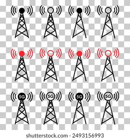 Set of Signal tower icon, wireless technology network sign, antenna radio vector illustration .