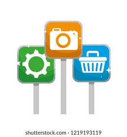 set of signals square with media player icons