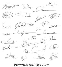 Set of signatures. Doodle image. Isolated on white background. Stock Vector.