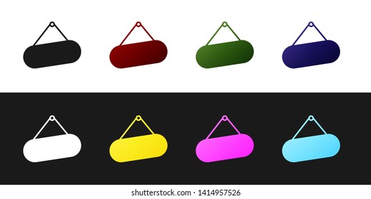 Set Signboard hanging icon isolated on black and white background. Suitable for advertisements bar, cafe, pub, restaurant. Vector Illustration