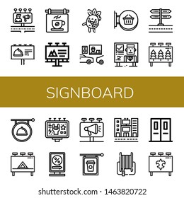 Set of signboard icons such as Billboards, Billboard, Signboard, Zombie, Drive thru, Fire hose, Emergency exit , signboard