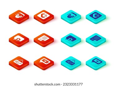 Set Signboard with text Help, Stacks paper money cash, Telephone 24 hours support, File document, handset and Headphones question icon. Vector