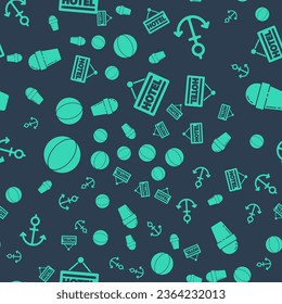 Set Signboard with text Hotel, Anchor, Beach ball and Ice cream in waffle cone on seamless pattern. Vector