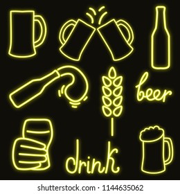 Set of signboards. Neon and beer