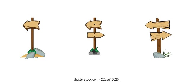 conjunto de carteles, vectores en forma de madera, piedra y hierba