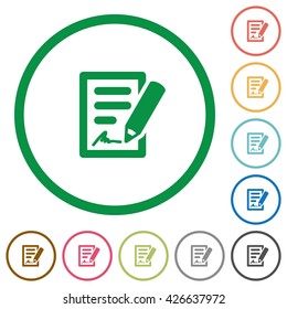 Set of signing contract color round outlined flat icons on white background