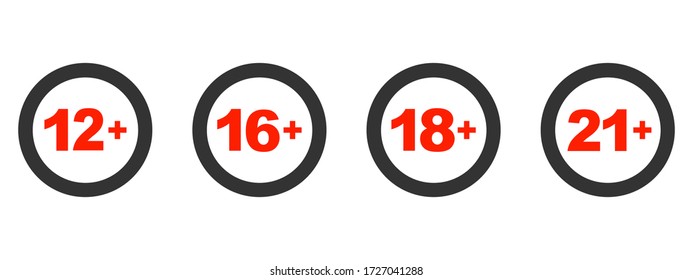 A set of signs of age restriction. Age limit concept. Vector illustration of warning signs on a white background.