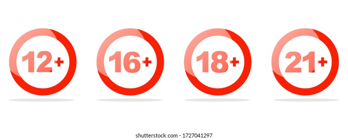 A set of signs of age restriction. Age limit concept. Vector illustration of warning signs on a white background.