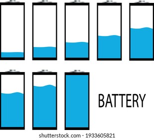 un conjunto de signos "batería" con diferentes niveles de carga en forma de onda azul
