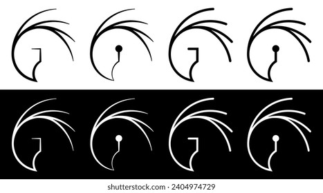 Set of signs with a bird's head. Linear symbol design with a cute parrot for logo, identity, emblem, icon. Black and white abstract sign of a cute mischievous bird in a simple minimal style. Vector.