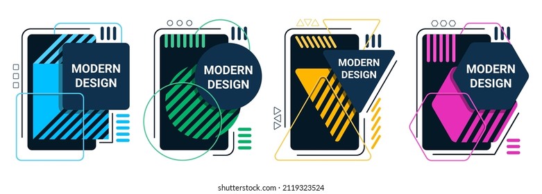 set signs border frame geometric abstract design isolated white background