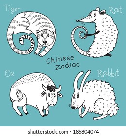 Set signs of the Chinese zodiac. Vector illustration.