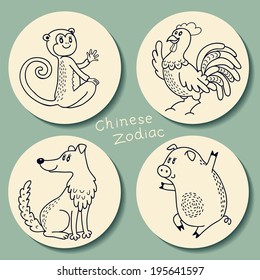 Set signs of the Chinese zodiac. Vector illustration.