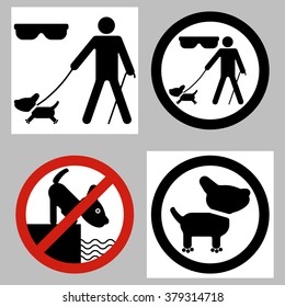  A set of signs with the dog.
Posters with the image of a pet in a variety of situations: to lead the blind, a dangerous body of water.
