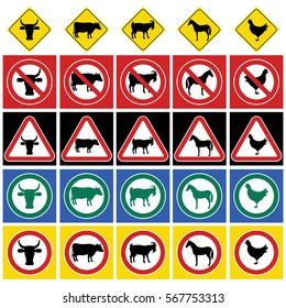 A set of signs with farm animals.
Control of movement within a predetermined area of farm animals.