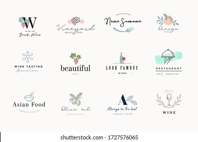 Set of signs for food and drink. Vector illustrations for graphic and web design, marketing material, restaurant menu, natural products presentation, packaging design.